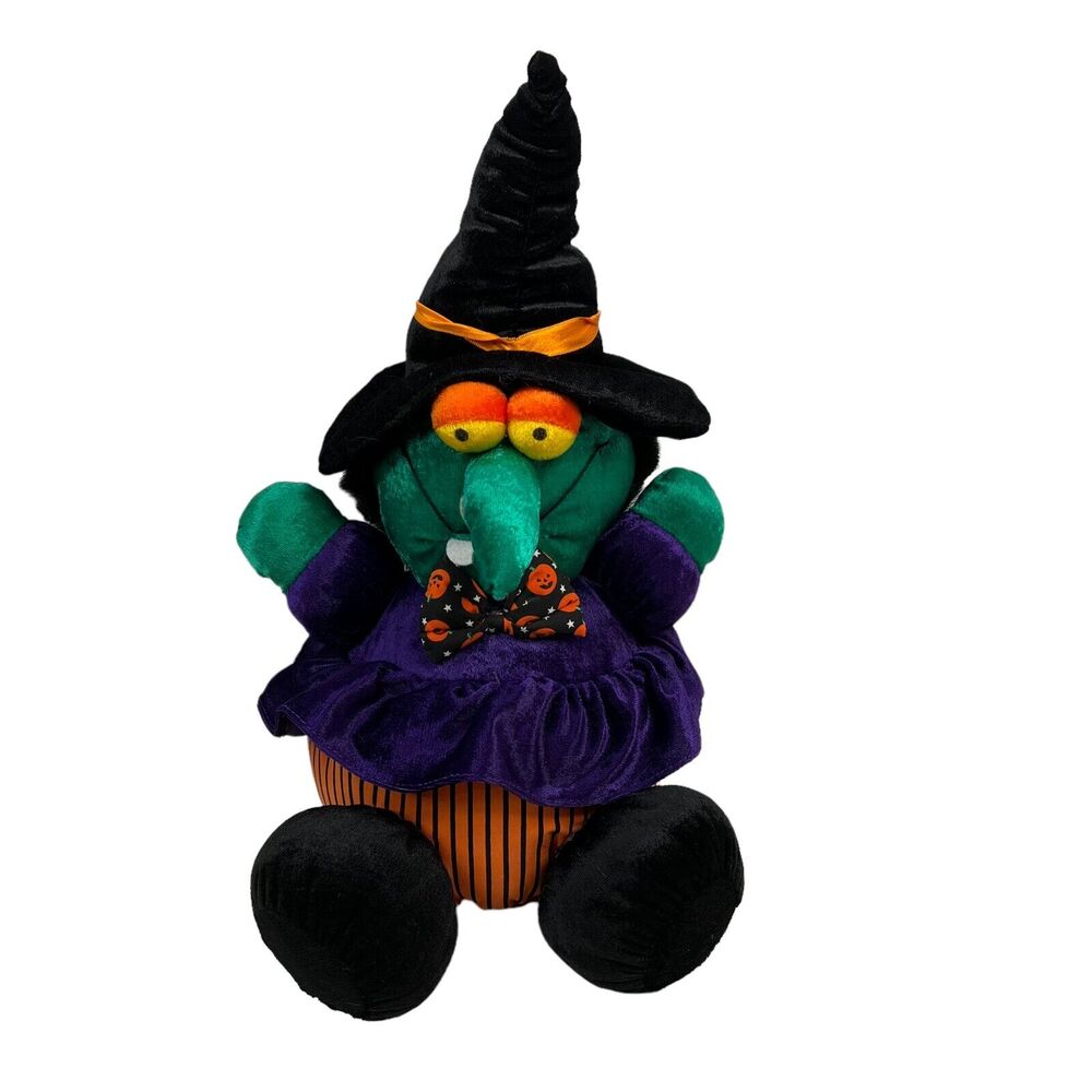Vintage Dan Dee Sitting Halloween Pumpkin Witch 14" Plush Stuffed Toy - Picture 1 of 8